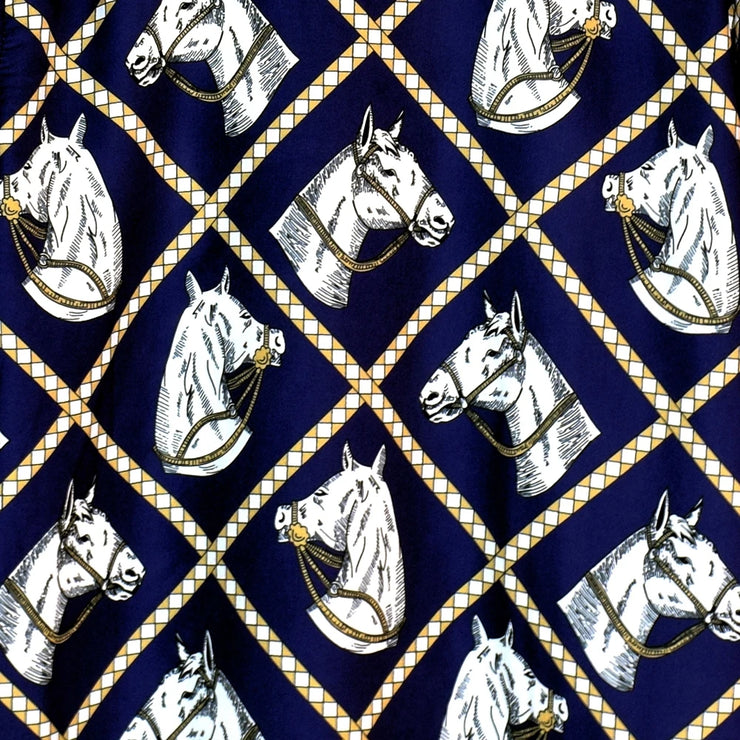 Luxury Imitation Silk Horse Deep Blue Long Sleeves Shirt