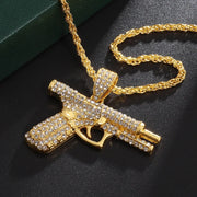 Bling Iced Out Pistol Pendant Submachine Gun Necklace
