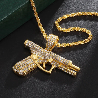 Bling Iced Out Pistol Pendant Submachine Gun Necklace