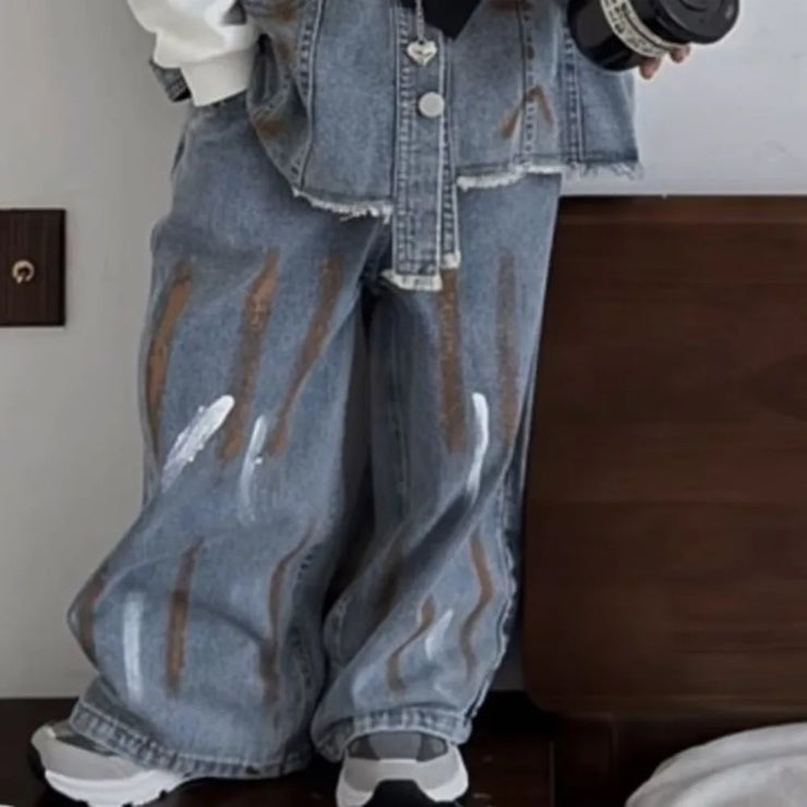 POPULAR WESTERN STYLE CHILDERN'S  LEISURE GRAFFITI TWO PIECE SUITS
