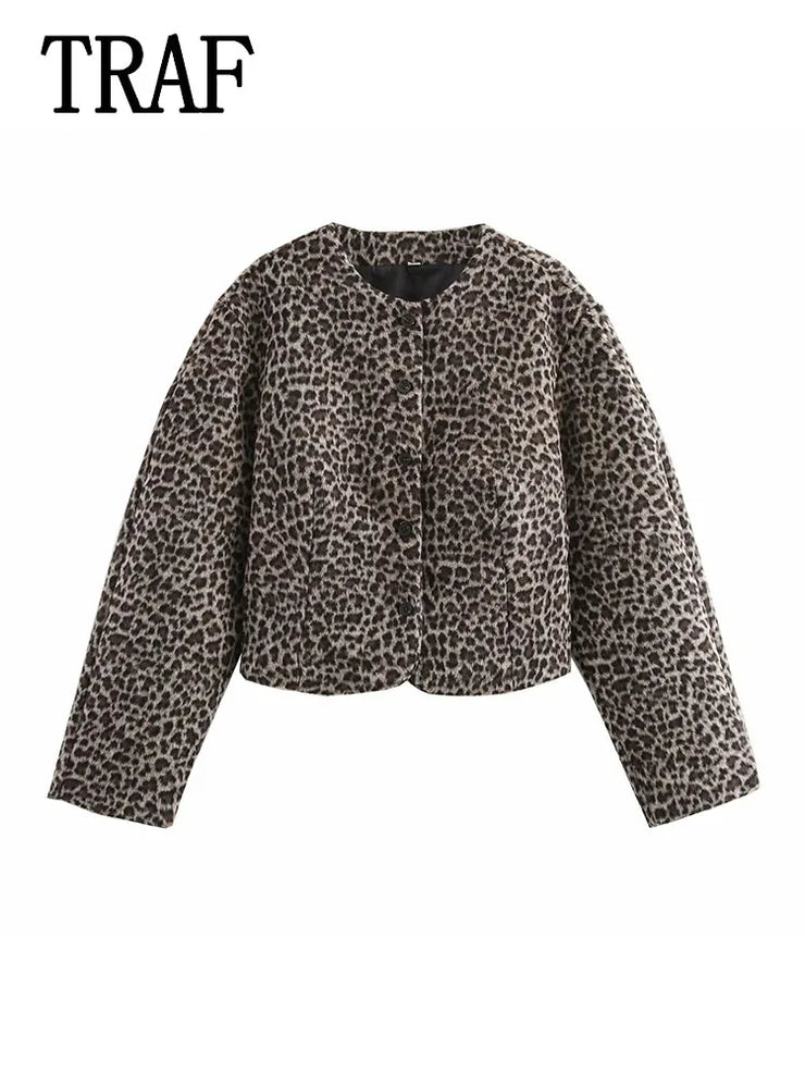ANIMAL PRINT O NECK SINGLE BREASTED SHORT WOMEN SUIT