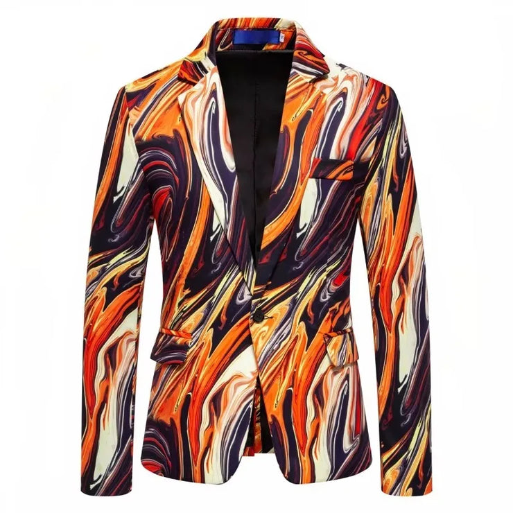 New Men's Fashionable Colored Printed Single Button Jacket