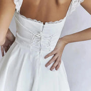 Classic White Lace Strap Mini Backless Party Wear