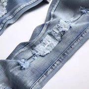 Blue Eyed Snake Embroidery Street Style Jeans