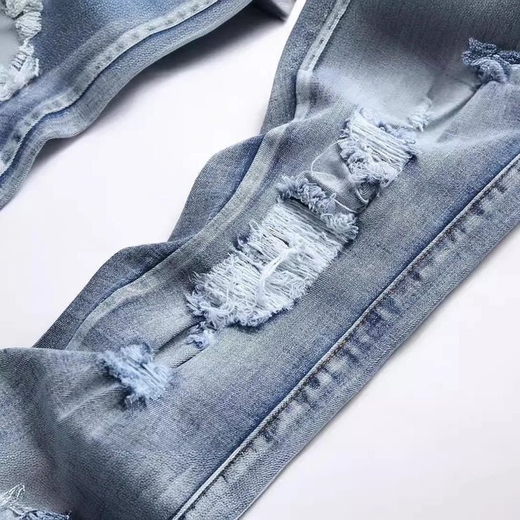 Blue Eyed Snake Embroidery Street Style Jeans