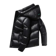 Men's Hooded Down Red Shiny Cold-Resistant Jacket