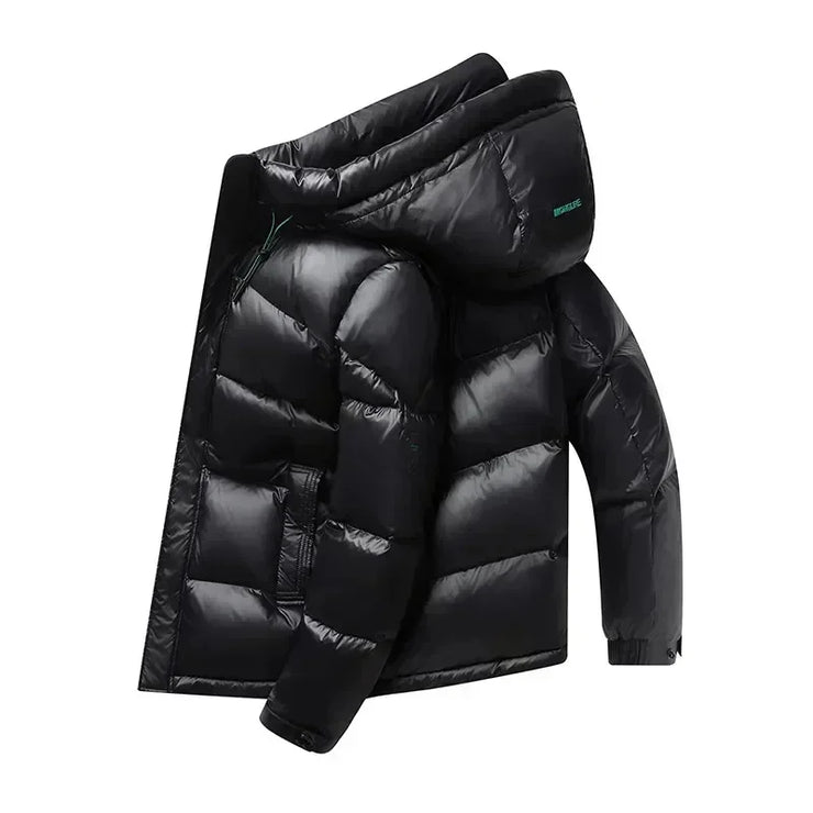 Men's Hooded Down Red Shiny Cold-Resistant Jacket