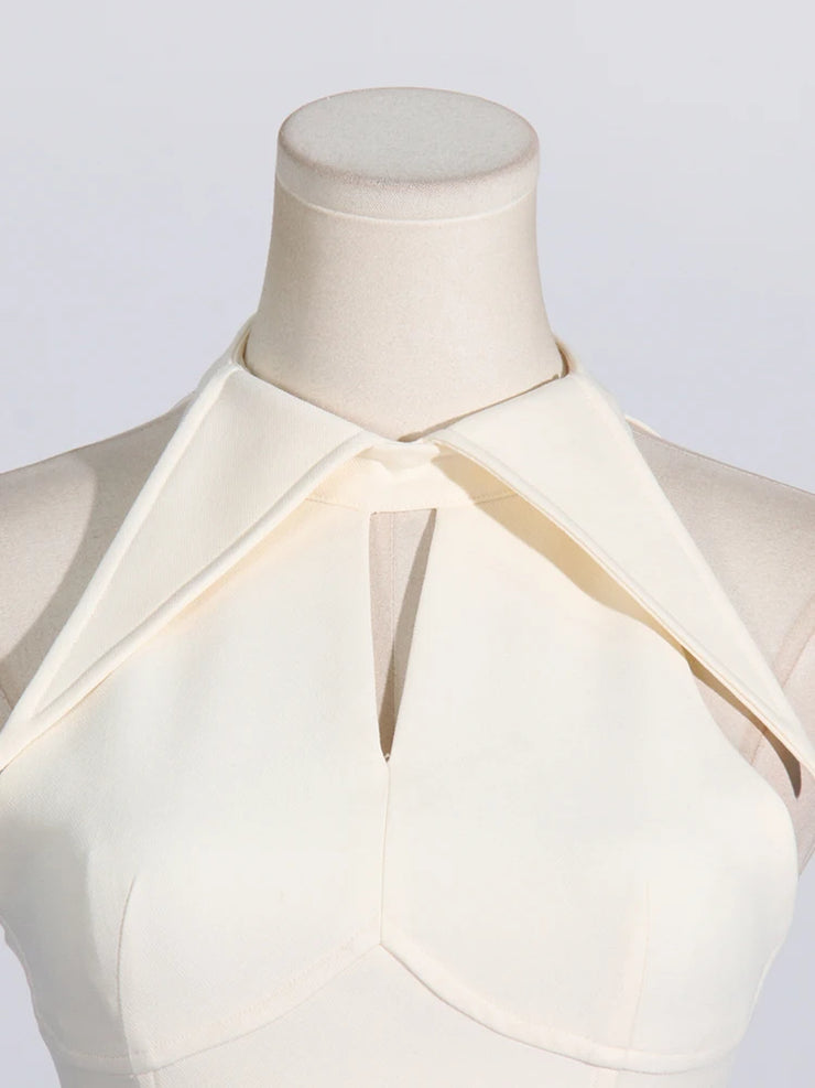 Luxury Solid Hollow Out Patchwork Folds Elegant Dress