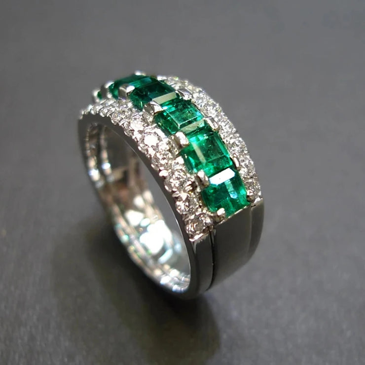 Luxury Dark Green Square Cubic Zirconia Ring