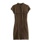 European and American Style Slim Fit Pocket Decoration Short Dress