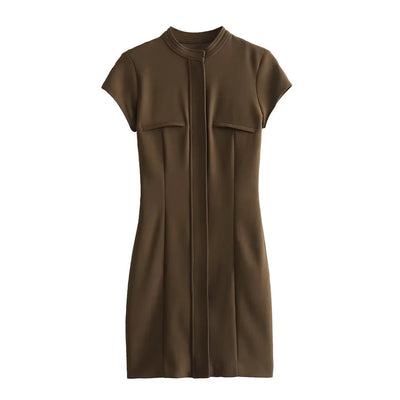 European and American Style Slim Fit Pocket Decoration Short Dress