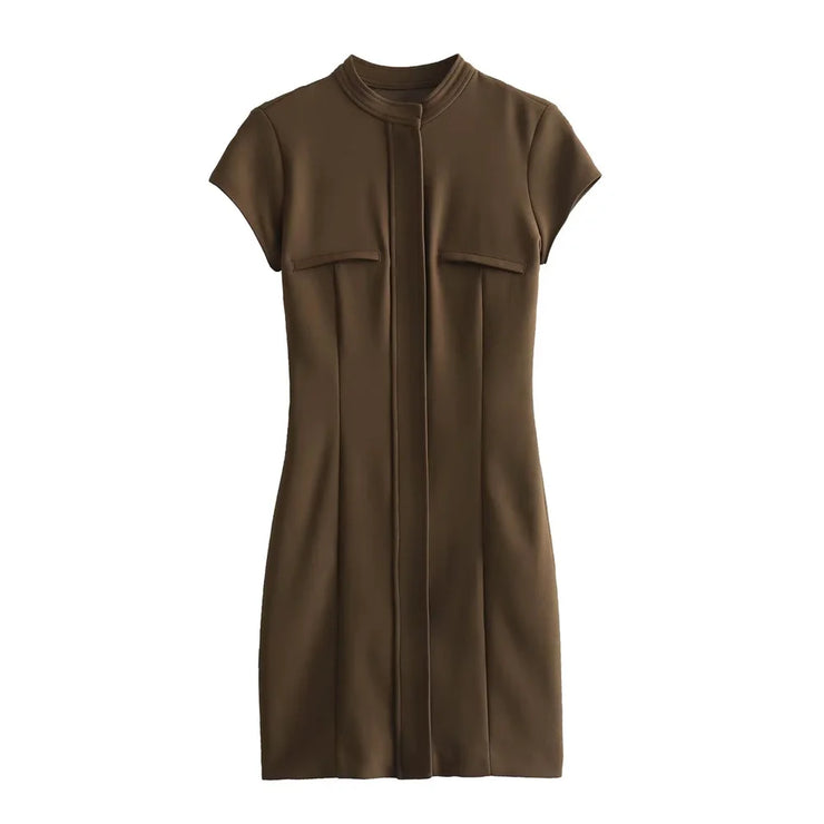 European and American Style Slim Fit Pocket Decoration Short Dress