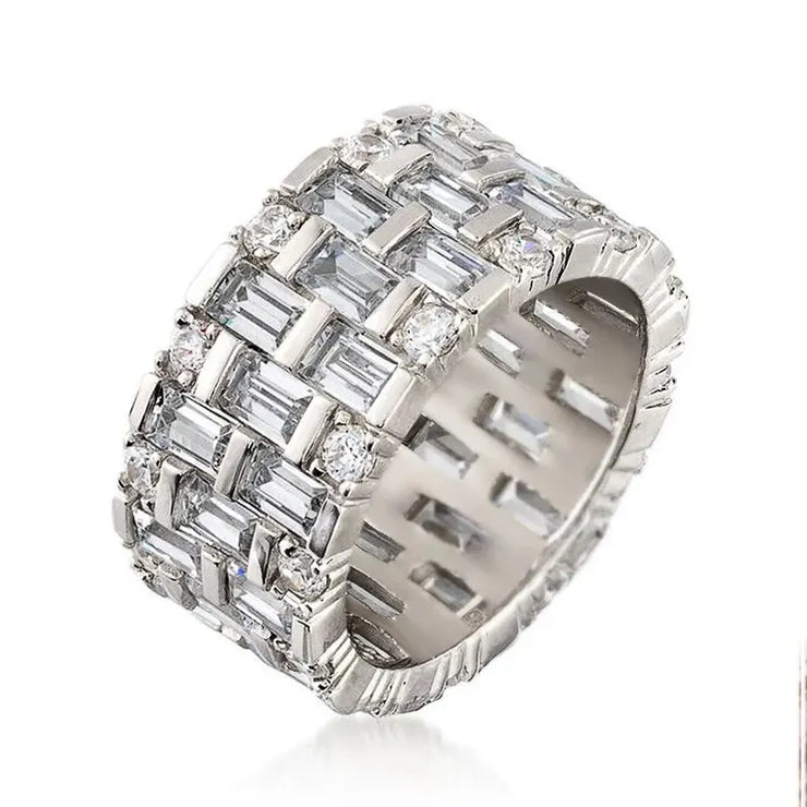 Trendy White Diamond Rectangle Fashion Ring