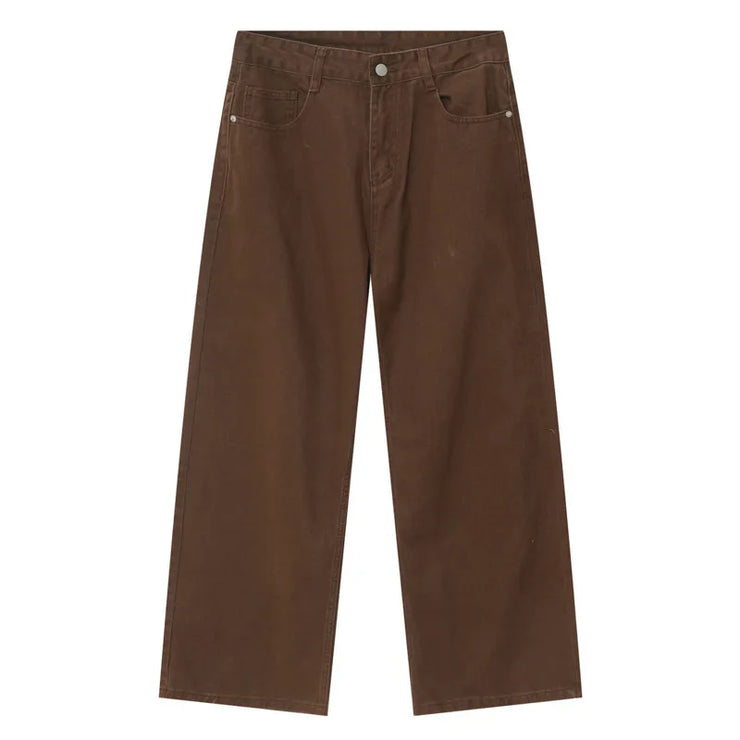 VINTAGE  STYLE MID HIGH SUMMER VERSATILE WIDE LOOSE JEANS