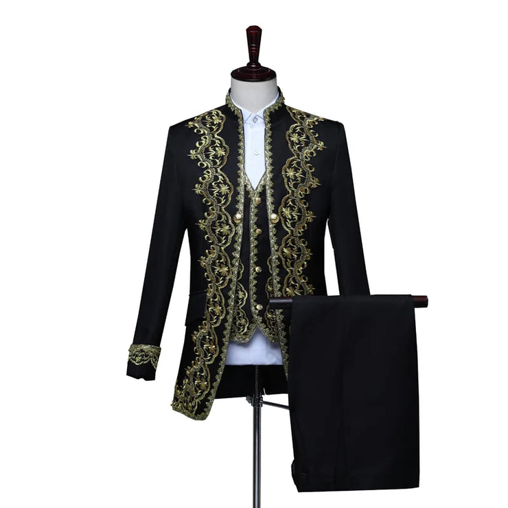 European Gold Vintage Tuxedo Men's Suit 3 Piece Suit