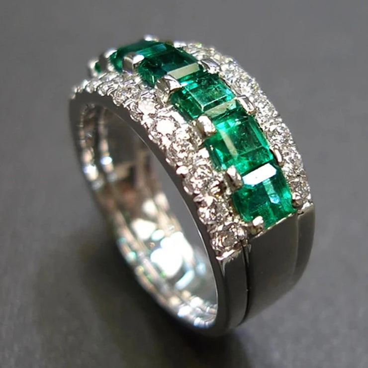 Luxury Dark Green Square Cubic Zirconia Ring