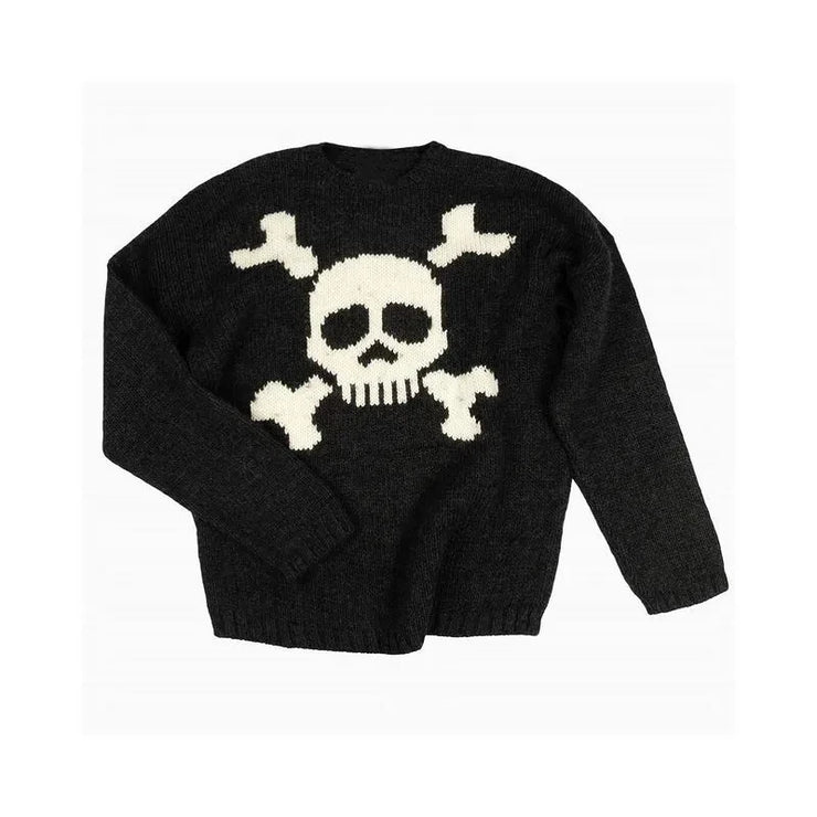 SKULL PRINTED BLACK KNITTED WOMENS SWEATER