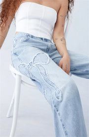 Women's Butterfly Embroidery Vintage High Street Denim
