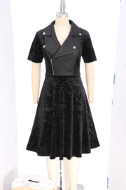 Gothic Floral Velvet Embossed Cracked Party Dress