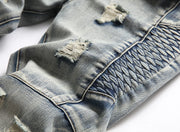 New Men's Nostalgic Retro Ripped Embroidered Jeans