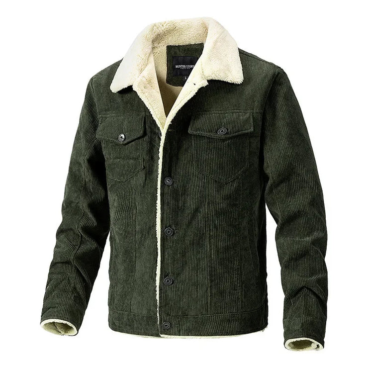 Men's Fleece Collar  Button Warm Cushion Corduroy Jacket