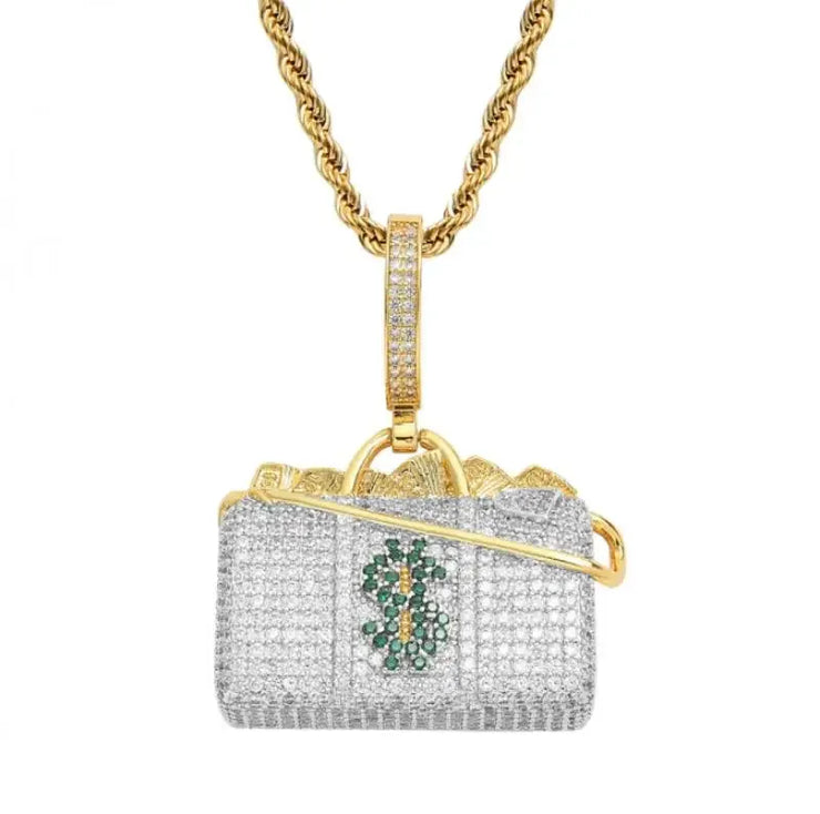 Bling Iced Out Pistol Pendant Submachine Gun Necklace