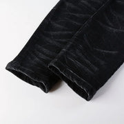 Men's High Street Black Jeans Embroidered Letters Skinny Stretch Jeans