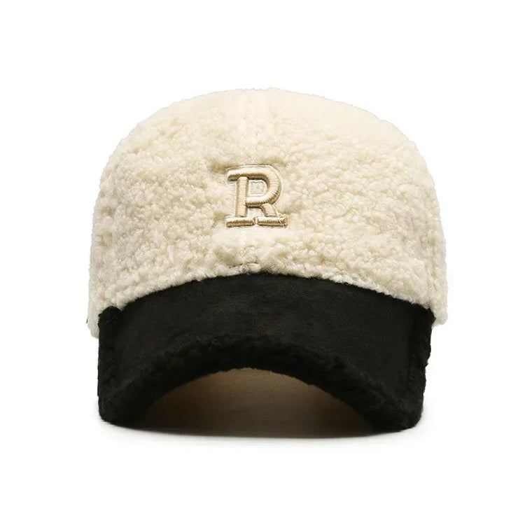 White Brown Lambswool  Warm Plush Trucker Cap