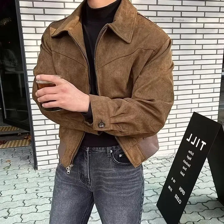 Retro Brown Coffee Suede Jacket For Men