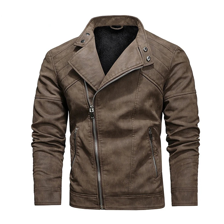 Winter leather Fleece Warm Zipper Motorbike jacket
