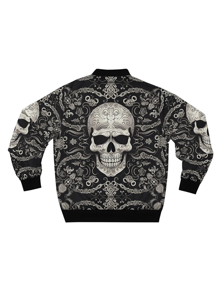 Gothic skull 3d pattern zip up bomber jacket