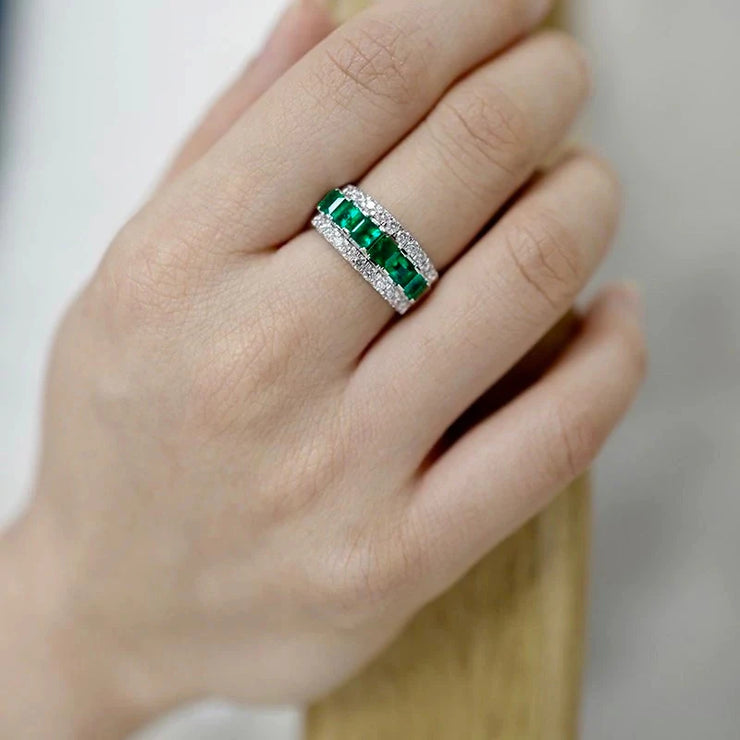 Luxury Dark Green Square Cubic Zirconia Ring