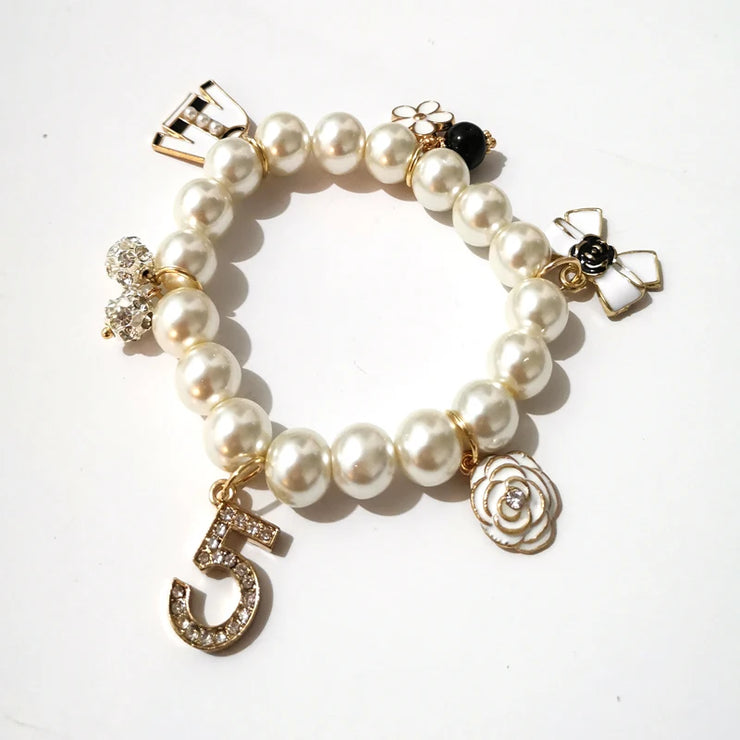 Luxury Elastic Glass Pearl Charms Designer Bracelet
