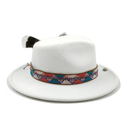 Retro Feather Fedoras Felt Wide Brim Jazz Cap