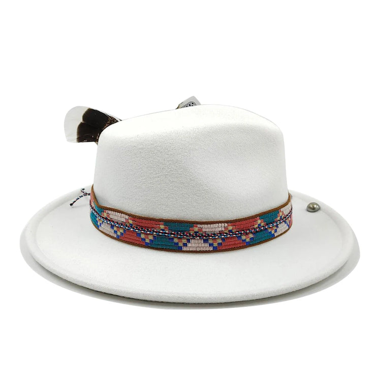 Retro Feather Fedoras Felt Wide Brim Jazz Cap