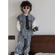 POPULAR WESTERN STYLE CHILDERN'S  LEISURE GRAFFITI TWO PIECE SUITS