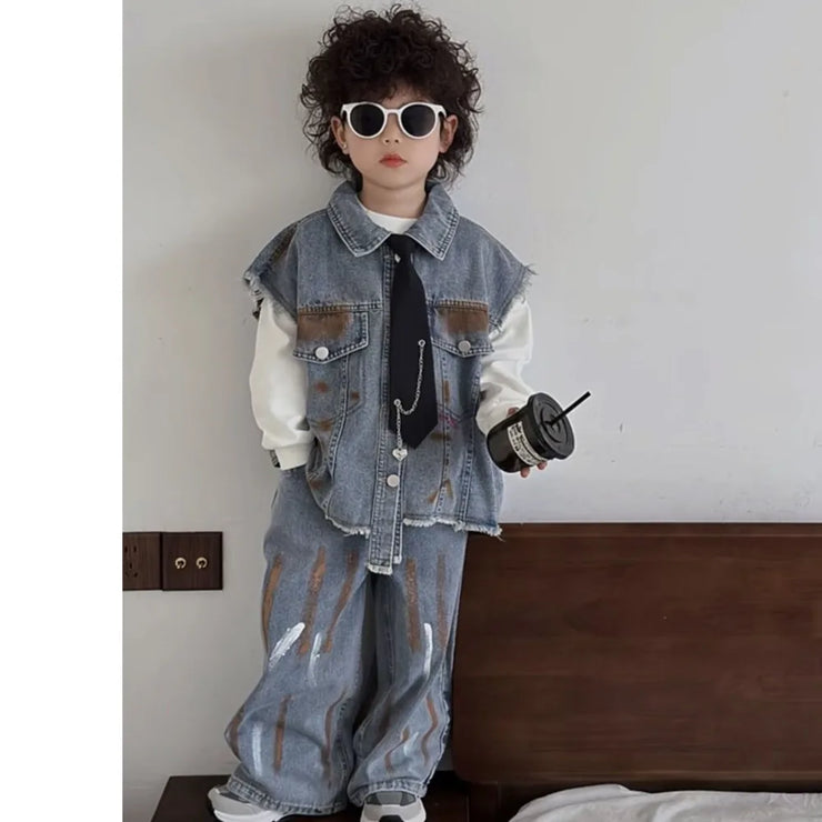POPULAR WESTERN STYLE CHILDERN'S  LEISURE GRAFFITI TWO PIECE SUITS