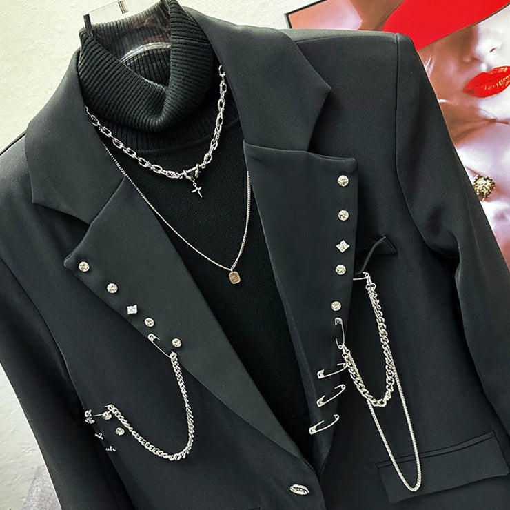 AUTUMN STREETWEAR HARAJAKU BOMBER JACKET CHAIN BLACK SUIT / UNISEX