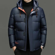 Men's Hooded Down Red Shiny Cold-Resistant Jacket