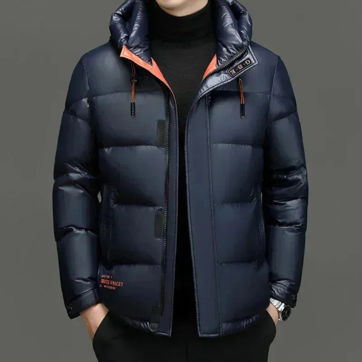 Men's Hooded Down Red Shiny Cold-Resistant Jacket