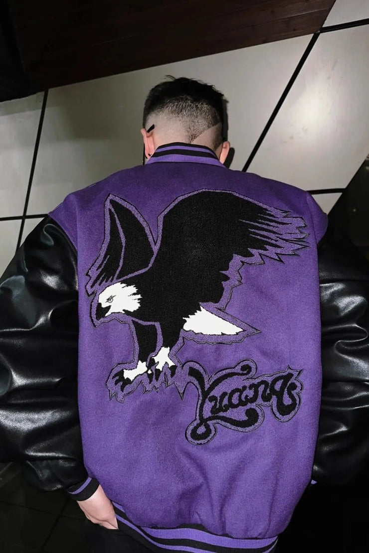 Retro Hip Hop Eagle Pattern Embroidery Splicing Jacket