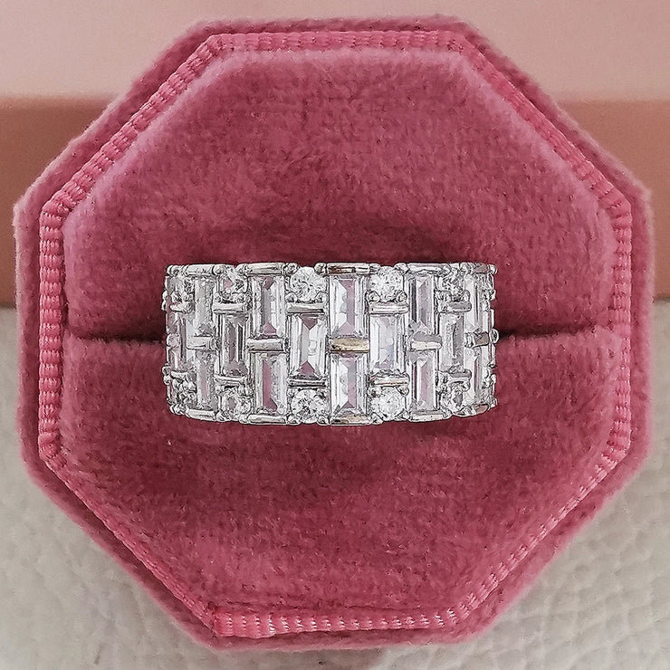 Trendy White Diamond Rectangle Fashion Ring