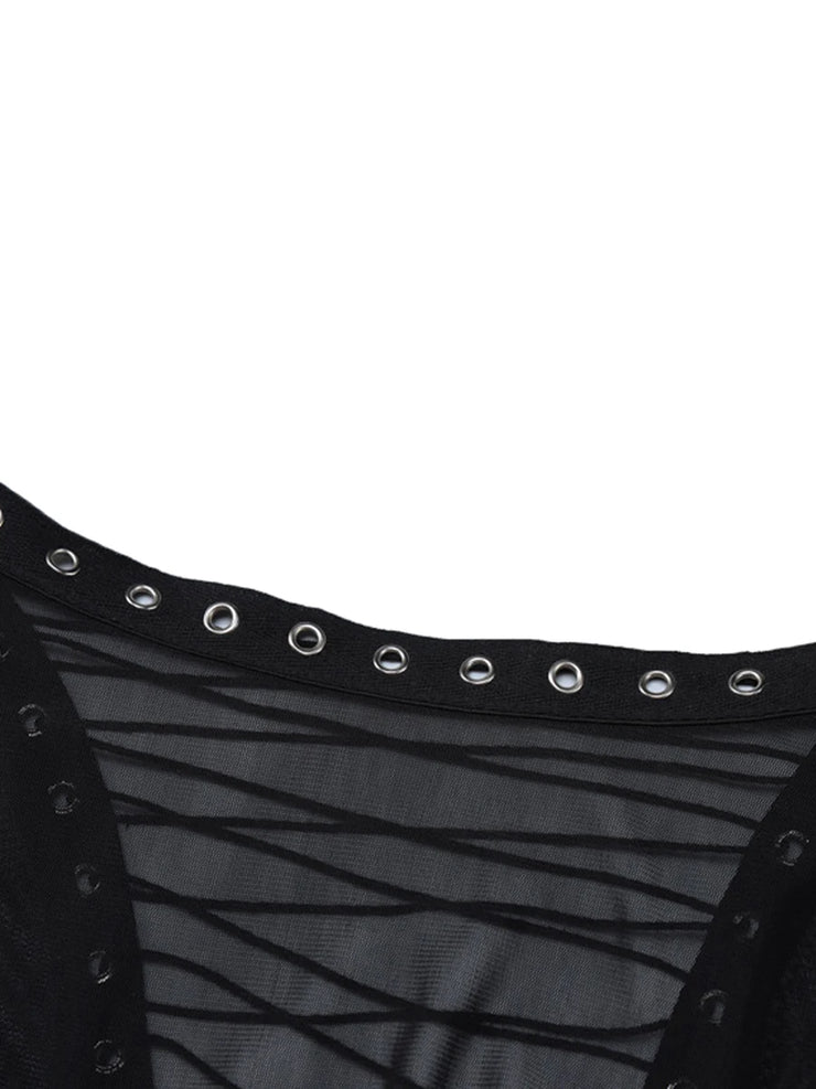 Black Long Lace Up Transparent Dress