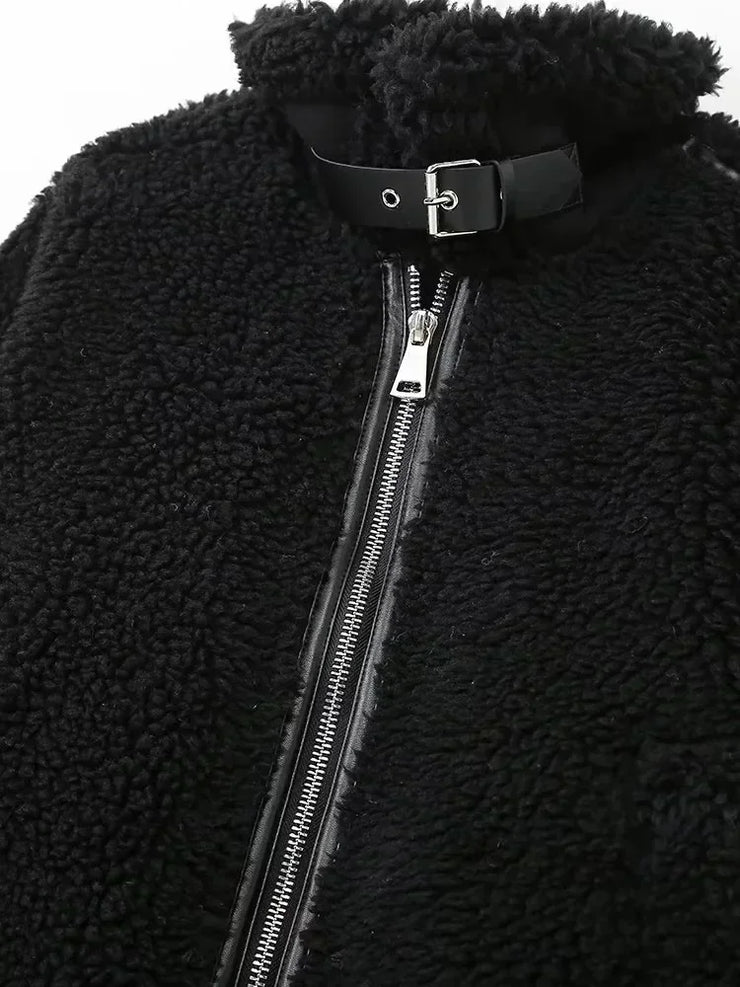 Trendy Velvet Warm Motorcycle Jacket for women