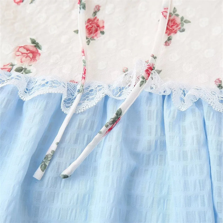 European niche hanging neck floral lace patchwork dress