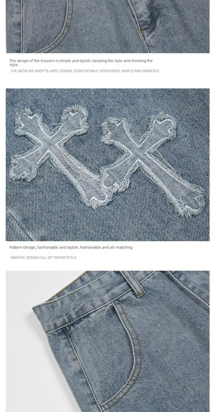 Trendy High-street Cross-stitch Jeans