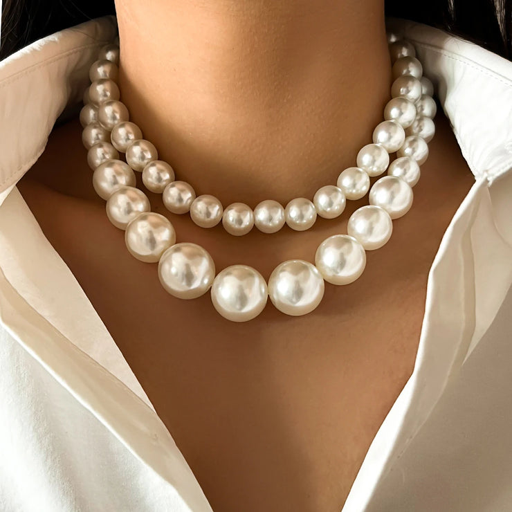 Elegant Two Piece Imitation Pearl Beaded Choker Necklaces