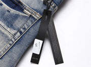 Designer Embroidered Hollow Letter Elastic Mid Rise Denim