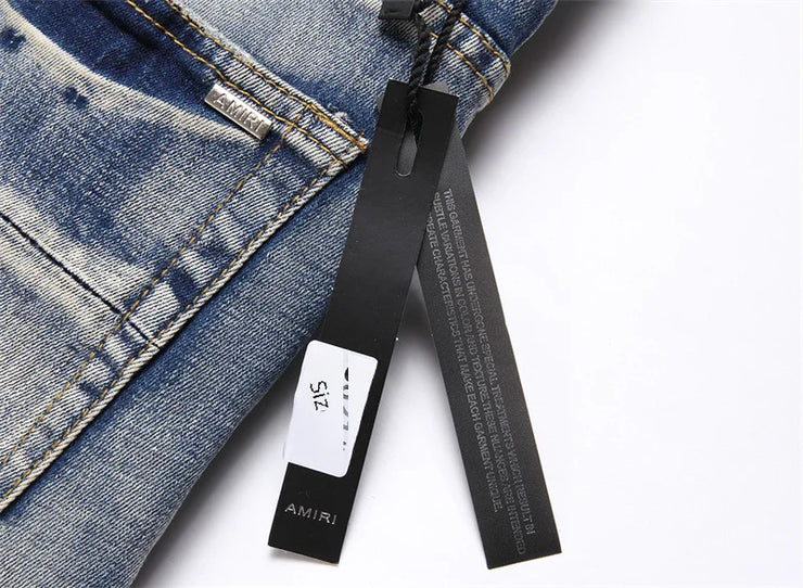 Designer Embroidered Hollow Letter Elastic Mid Rise Denim