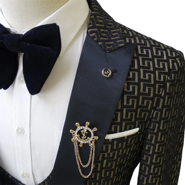 Three piece Gold Palace Printed wedding suit